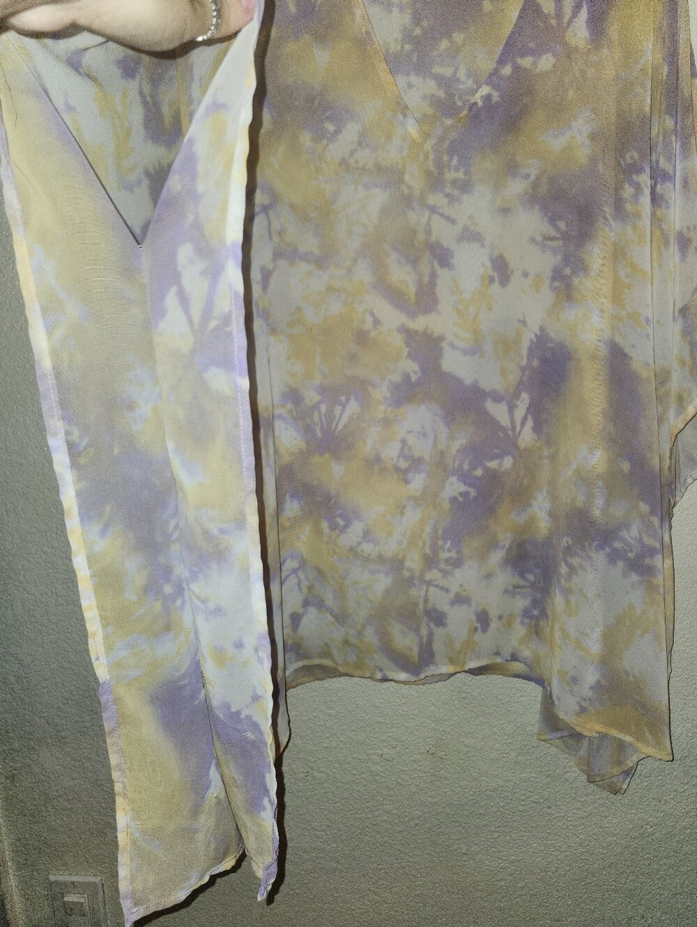 💜GUC Adrienne "Semi Sheer Tie Dye V-Neck Lightweight Top/Kimono/Cover Up" Large - Picture 6 of 12